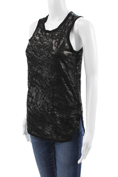 Rag & Bone Womens Black Geometric Viscose Round Neck Basic Tank Size XS