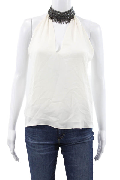 Ramy Brook Women Silk Halter Sleeveless Basic Blouse White Size 2XS