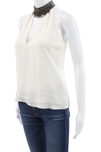 Ramy Brook Women Silk Halter Sleeveless Basic Blouse White Size 2XS