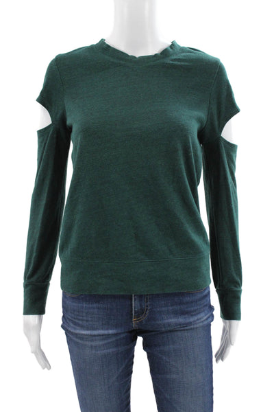 Monrow Women Pullover Sweatshirt Green Crewneck Polyester Long Sleeve Size XS
