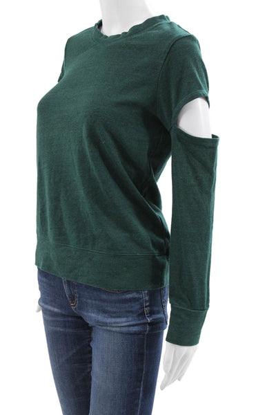 Monrow Women Pullover Sweatshirt Green Crewneck Polyester Long Sleeve Size XS