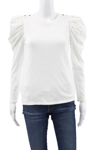 Nation LTD Womens Basic White Cotton Long Sleeve T-Shirt Round Neck Size XS