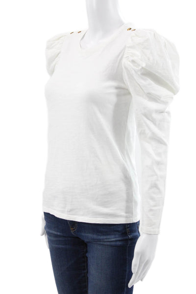 Nation LTD Womens Basic White Cotton Long Sleeve T-Shirt Round Neck Size XS