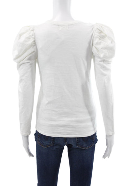 Nation LTD Womens Basic White Cotton Long Sleeve T-Shirt Round Neck Size XS