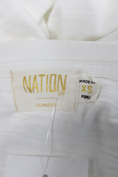 Nation LTD Womens Basic White Cotton Long Sleeve T-Shirt Round Neck Size XS