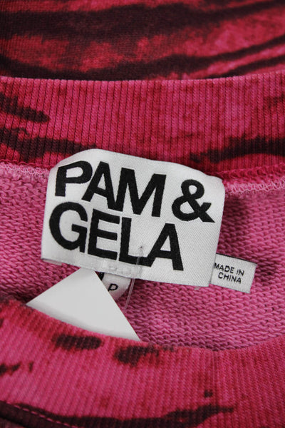 Pam & Gela Women Pink Animal Print Pullover Sweatshirt Size PP