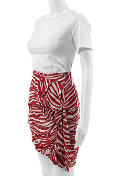 Etoile Isabel Marant Womens Red Animal Print Viscose Wrap Skirt Short Size 36