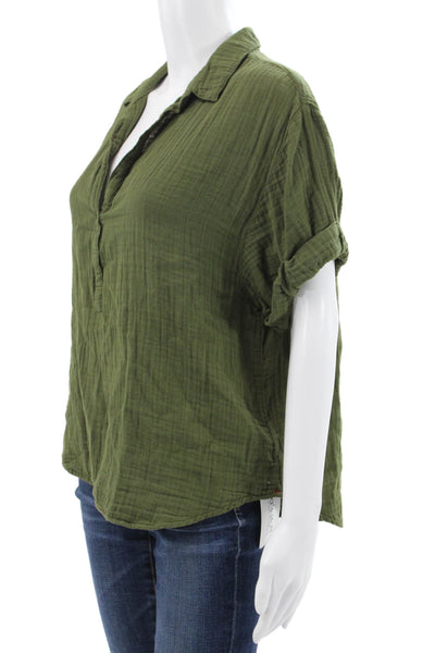 Xirena Womens Basic Collared Cotton Blouse Short Sleeve Green Size S