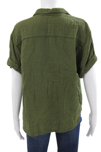 Xirena Womens Basic Collared Cotton Blouse Short Sleeve Green Size S