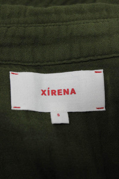 Xirena Womens Basic Collared Cotton Blouse Short Sleeve Green Size S