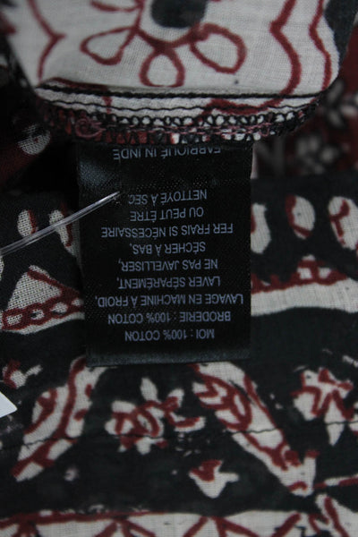 Sea New York Womens Boho Floral V-Neck Cotton Tie Long Sleeve Blouse Size XS