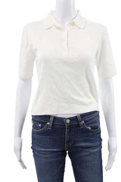 Uniqlo Womens Basic Collared Polo Short Sleeve White Cotton Modal Size S