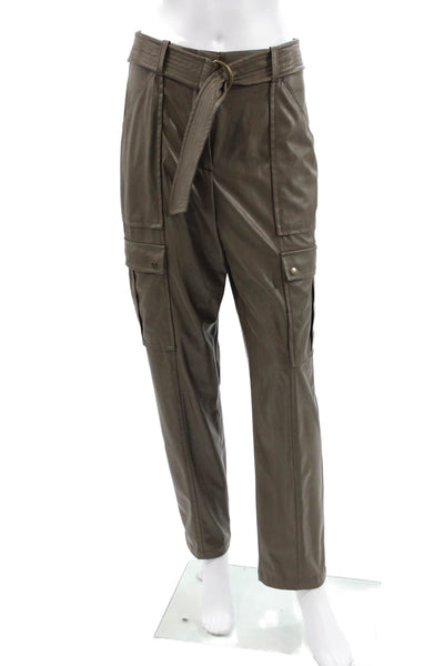 Intermix Womens Faux Leather Cargo Pants Green Buckle Size 4