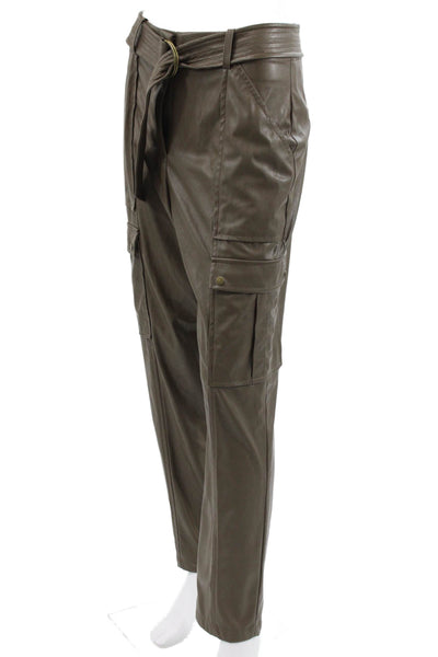 Intermix Womens Faux Leather Cargo Pants Green Buckle Size 4