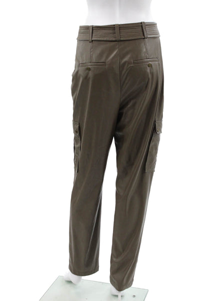 Intermix Womens Faux Leather Cargo Pants Green Buckle Size 4