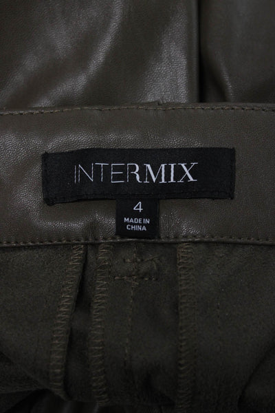 Intermix Womens Faux Leather Cargo Pants Green Buckle Size 4