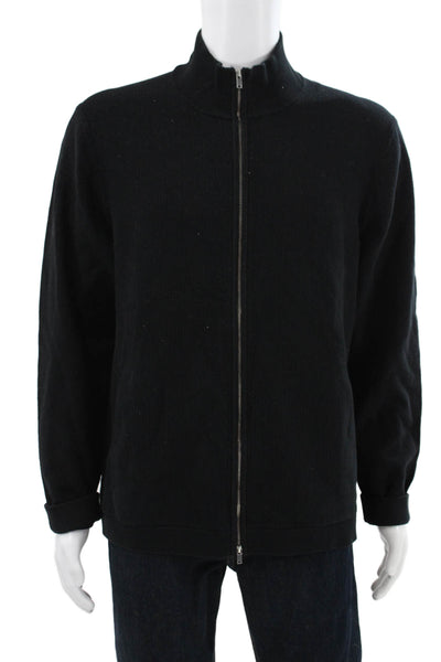 Theory Mens Black Full Zip Ribbed Knit Mock Neck Long Sleeve Sweater Size XL