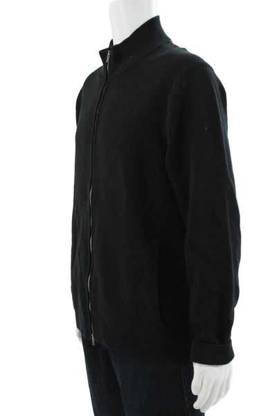 Theory Mens Black Full Zip Ribbed Knit Mock Neck Long Sleeve Sweater Size XL