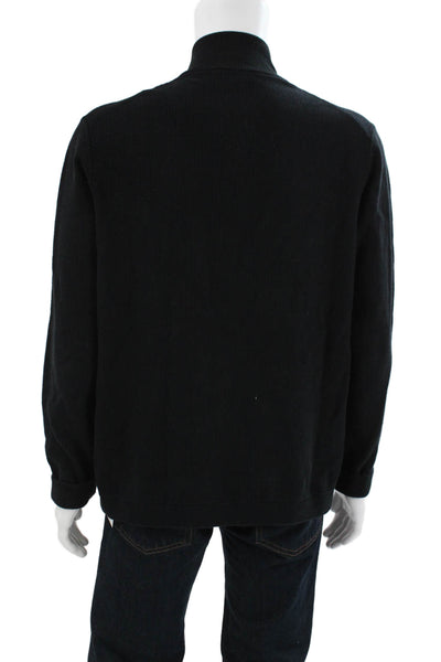 Theory Mens Black Full Zip Ribbed Knit Mock Neck Long Sleeve Sweater Size XL