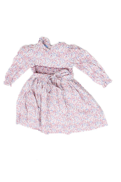 Bella Bliss Girls Smocked Plum Blossom Long Sleeve Peter Pan Dress Pink Size 5Y