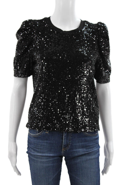 Generation Love Women Black Crew Neck Short Sleeve Blouse Polyester Size XS
