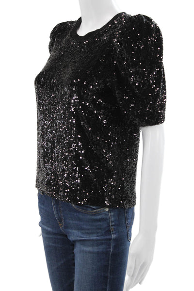 Generation Love Women Black Crew Neck Short Sleeve Blouse Polyester Size XS