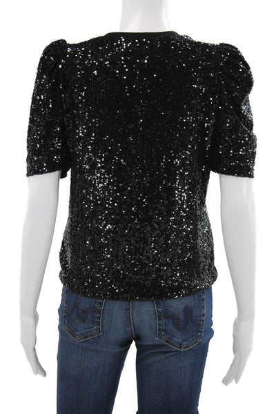 Generation Love Women Black Crew Neck Short Sleeve Blouse Polyester Size XS