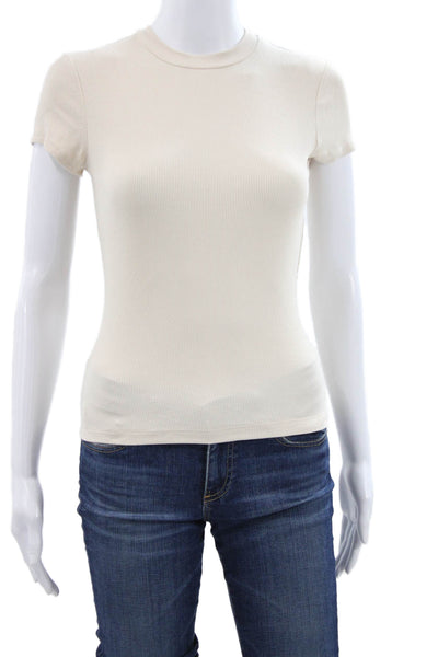 LNA Women Basic Crew Neck Short Sleeve T-Shirt Beige 95% Rayon Size XS