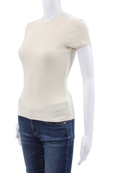 LNA Women Basic Crew Neck Short Sleeve T-Shirt Beige 95% Rayon Size XS