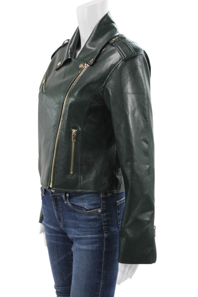 Generation Love Womens Biker Jacket Green Zip Polyurethane Long Sleeve Size M
