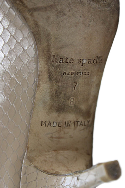 Kate Spade New York Womens Snakeskin Print Bow Peep Toe Pumps Beige Size 7 B