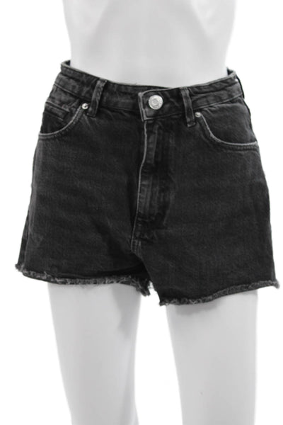 Zara Women Cut-Off Black Cotton Shorts Button Closure Size 4