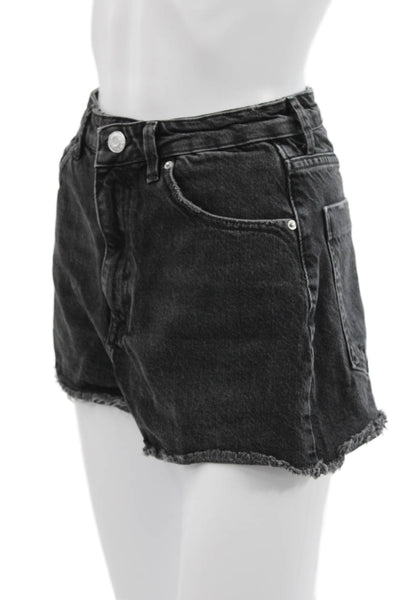 Zara Women Cut-Off Black Cotton Shorts Button Closure Size 4