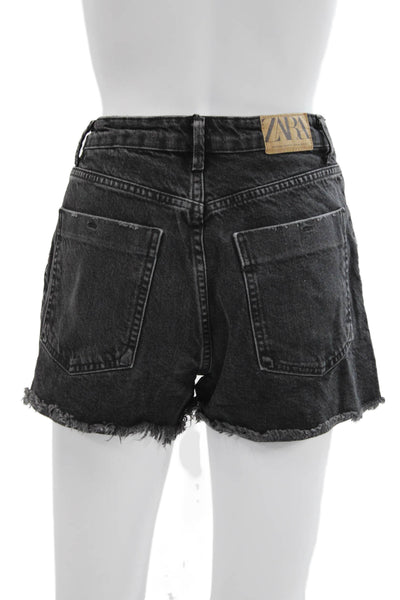 Zara Women Cut-Off Black Cotton Shorts Button Closure Size 4