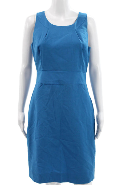 J Crew Women Sheath Dress Blue Sleeveless Round Neck Zip Knee Length Size 6