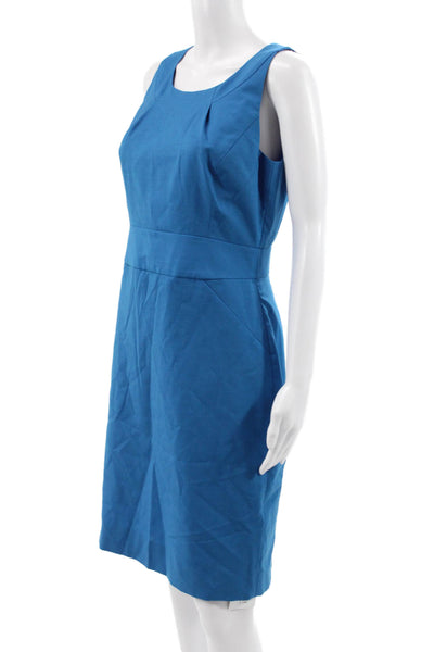 J Crew Women Sheath Dress Blue Sleeveless Round Neck Zip Knee Length Size 6