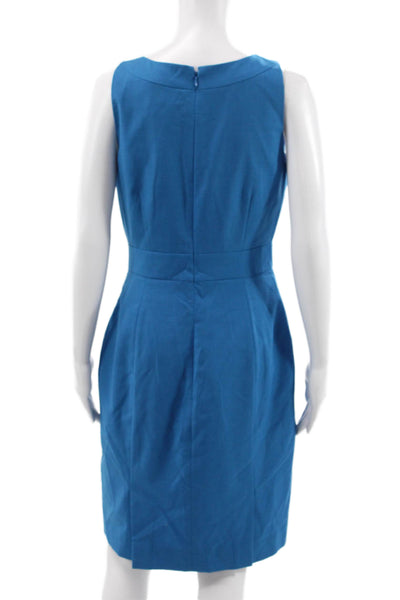 J Crew Women Sheath Dress Blue Sleeveless Round Neck Zip Knee Length Size 6