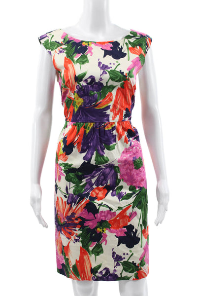 J Crew Women Sheath Dress Floral Cotton Boatneck Sleeveless Knee Size 8