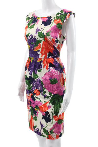 J Crew Women Sheath Dress Floral Cotton Boatneck Sleeveless Knee Size 8