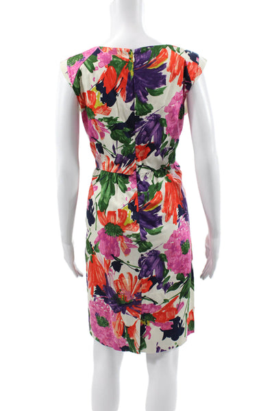 J Crew Women Sheath Dress Floral Cotton Boatneck Sleeveless Knee Size 8