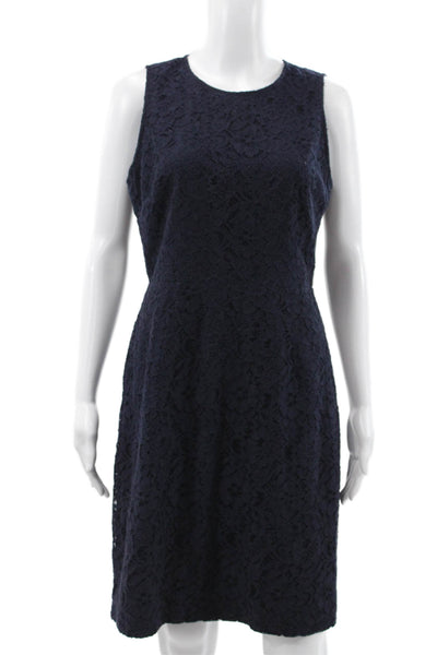 J Crew Womens Sheath Dress Blue Sleeveless Round Neck Zip Cotton Size 6