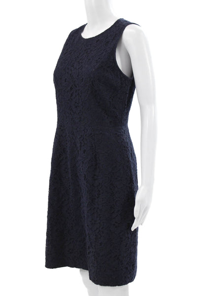 J Crew Womens Sheath Dress Blue Sleeveless Round Neck Zip Cotton Size 6