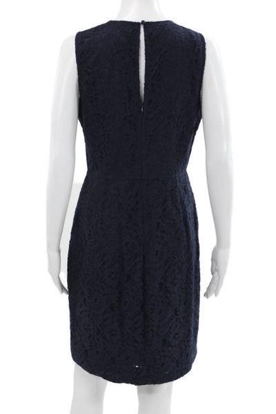 J Crew Womens Sheath Dress Blue Sleeveless Round Neck Zip Cotton Size 6