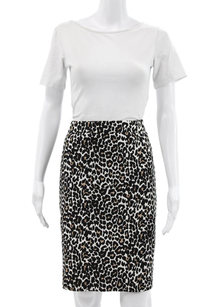 J Crew Womens Straight Pencil Skirt Multicolor Cotton Animal Print Size 8