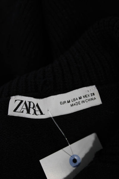 Zara Women Blue Collared Pullover Sweater Polyester Blend Size M