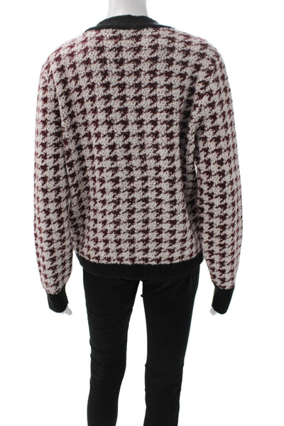 Maeve Anthropologie Women Cardigan Burgundy Houndstooth Long Sleeve Size M