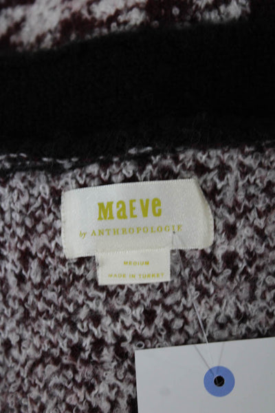 Maeve Anthropologie Women Cardigan Burgundy Houndstooth Long Sleeve Size M