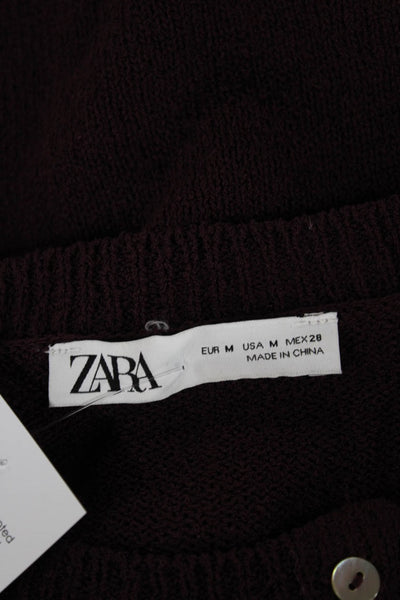 Zara Womens Cardigan Sweater Red Round Neck Long Sleeve Acrylic Size M