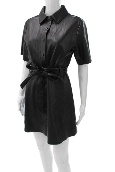 Steve Madden Womens Faux Leather Shirt Dress Black Button Short Size 4