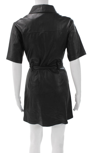 Steve Madden Womens Faux Leather Shirt Dress Black Button Short Size 4